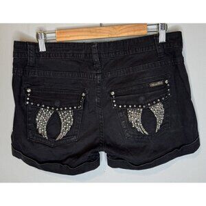 Miss Me 28 Black Shorts Rhinestone Wings Cargo  CY 1289H Womens Cuffed